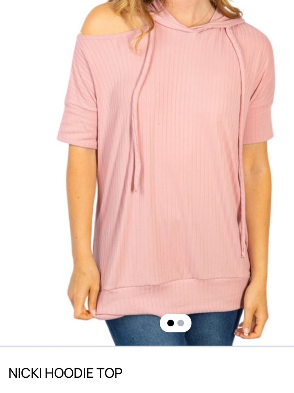 white birch Dusty Pink Ribbed Cold-Shoulder Hoodie Top